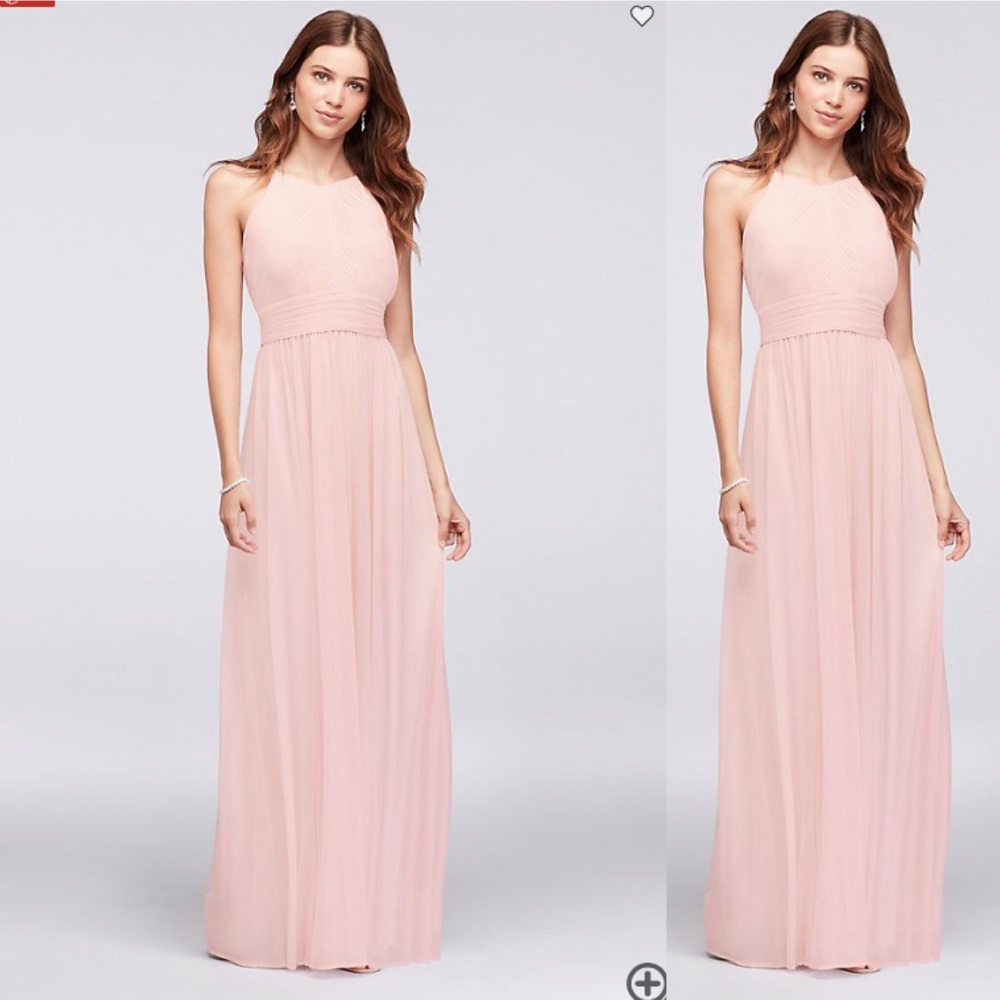 Micro-Pleated Mesh Halter Bridesmaid/Prom Dress